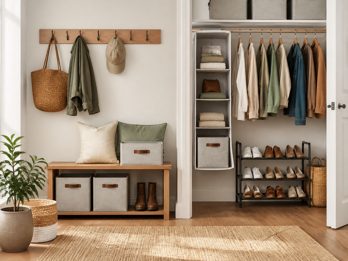 Organized entryway and closet storage