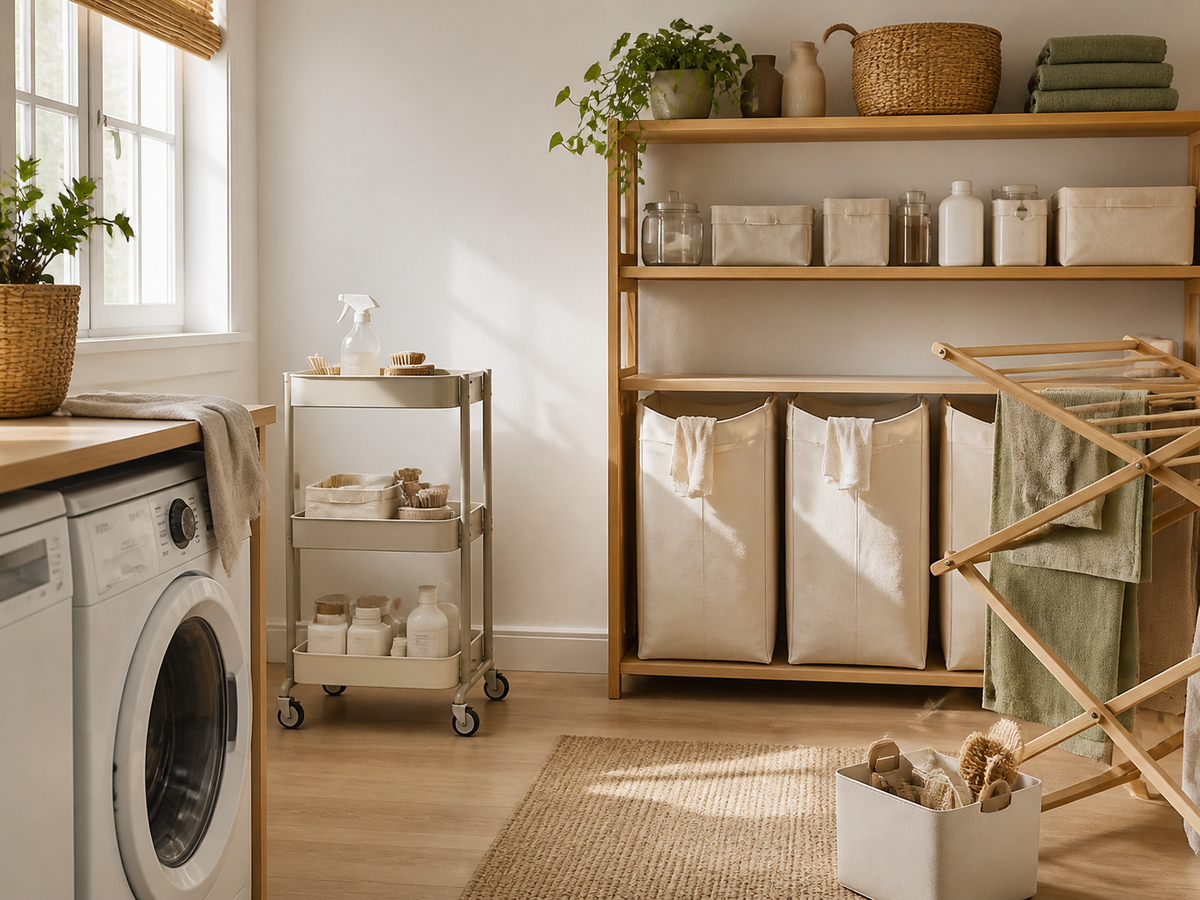 Organized laundry and cleaning storage nook