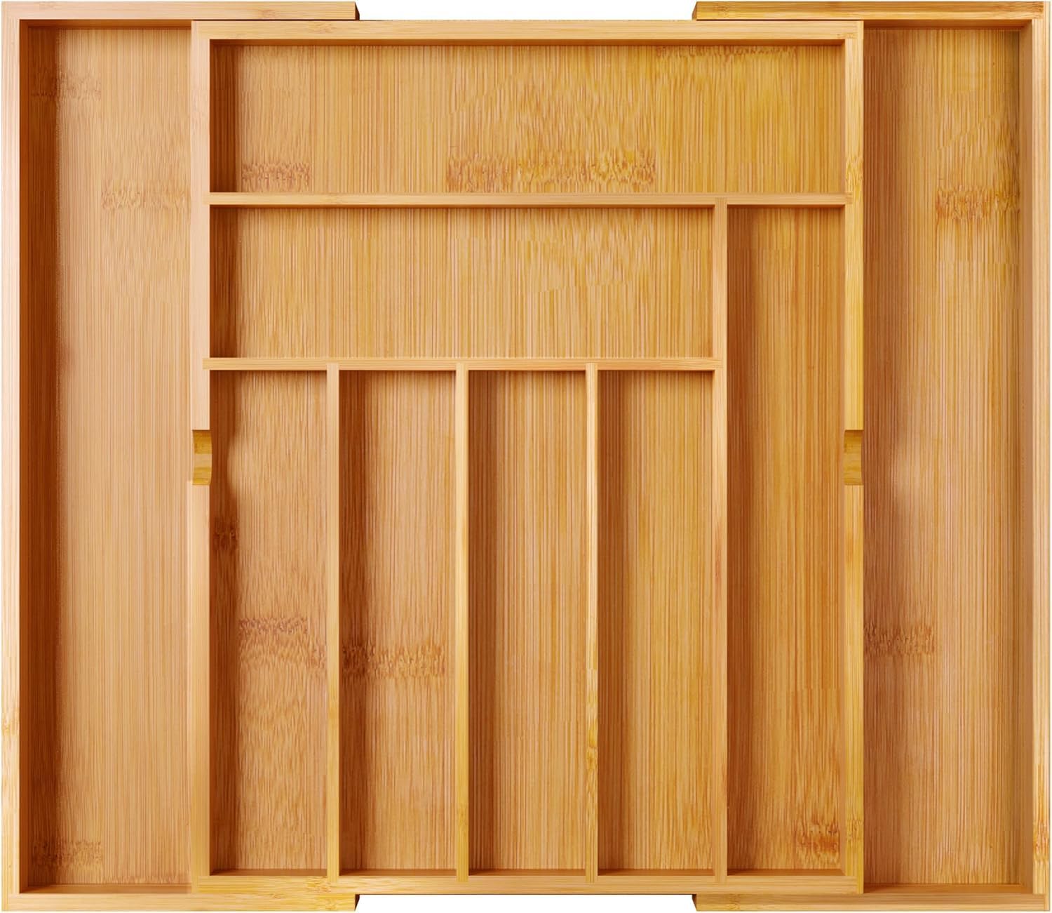 BAMEOS orange bamboo utensil organizer, 2 inch high 22 by 16 inch selected size, front view