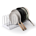 YouCopia StoreMore speckled-white expandable cookware rack, front view