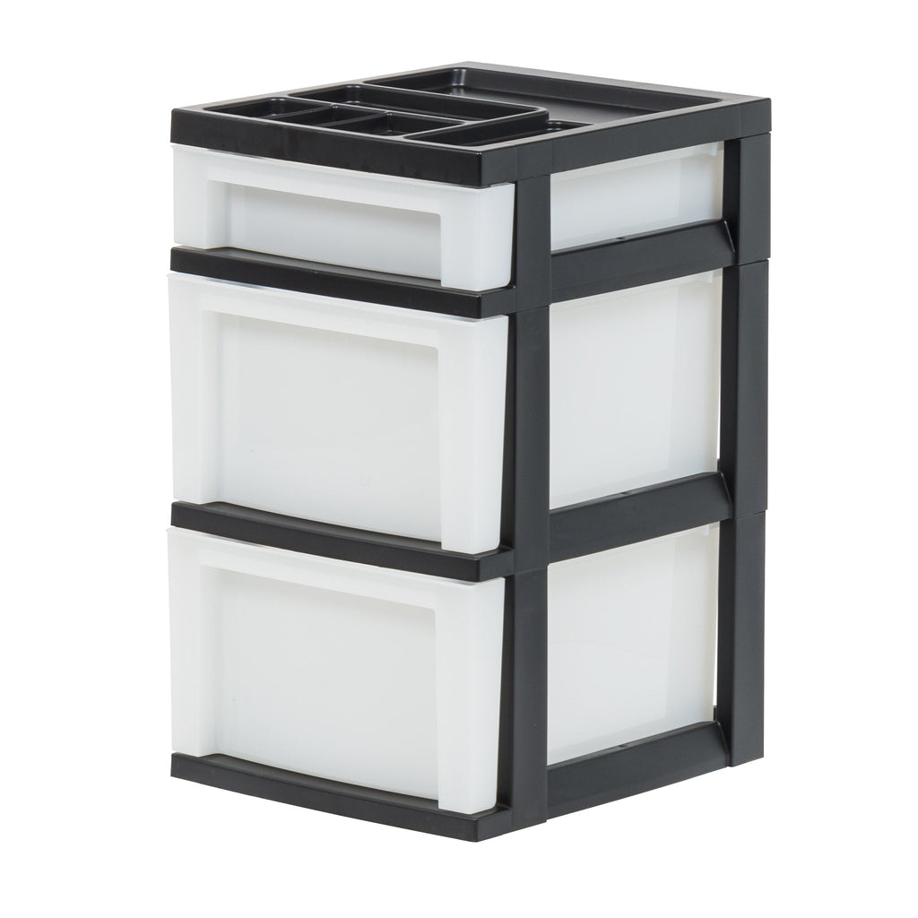 IRIS USA Black/Pearl 594411 three-drawer organizer cart