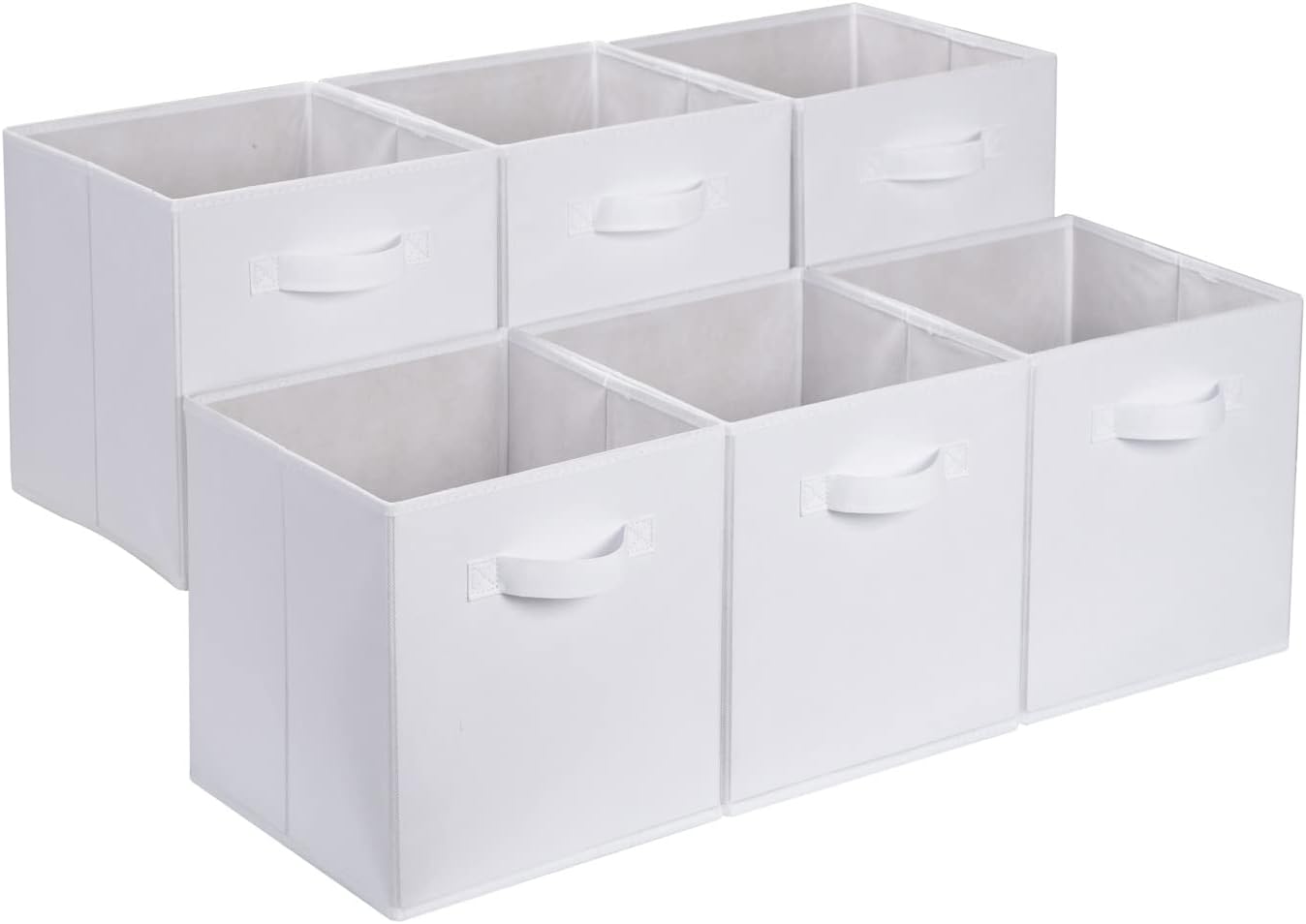 Amazon Basics white fabric cube bins six-pack front view