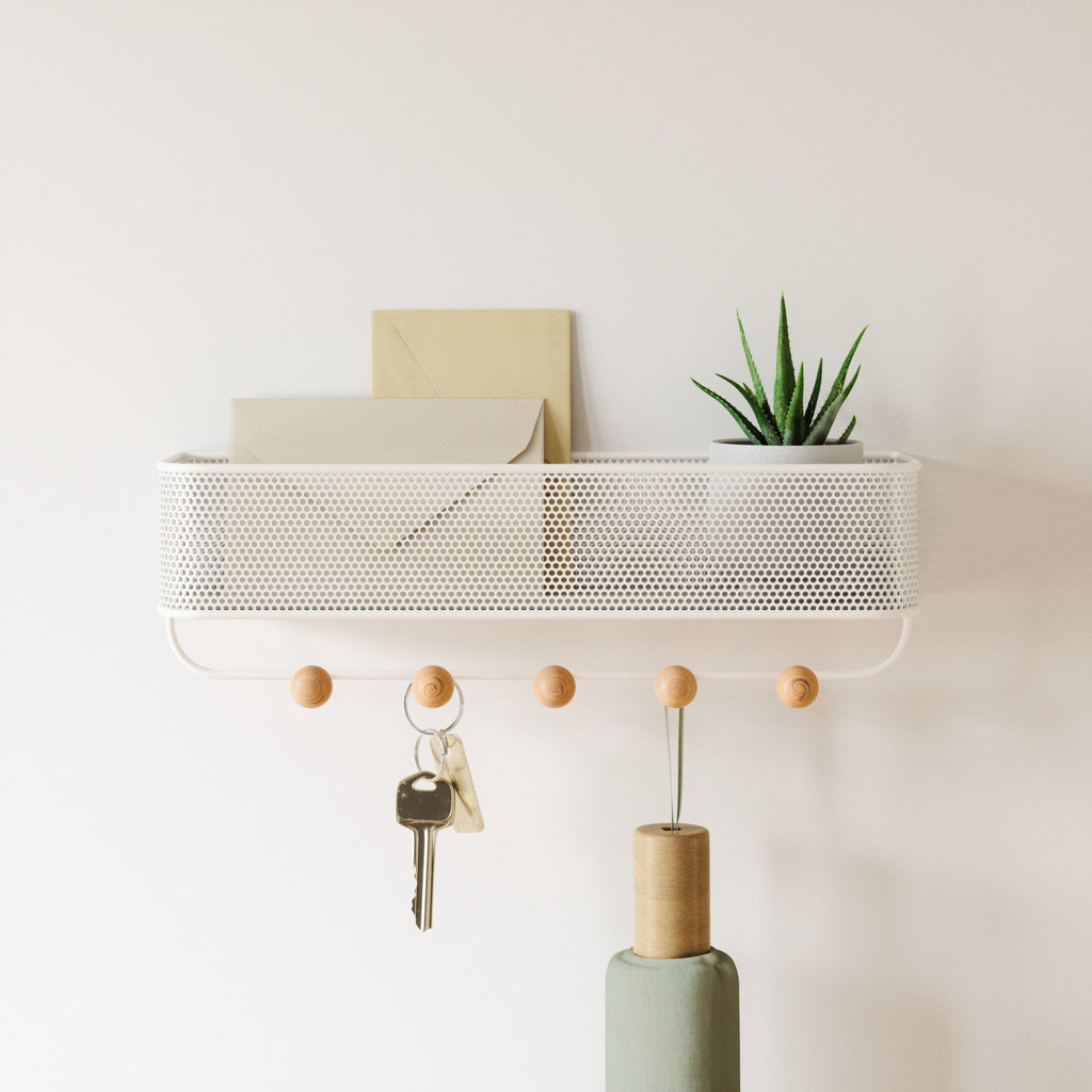 Umbra Estique white-natural entryway organizer mounted front view