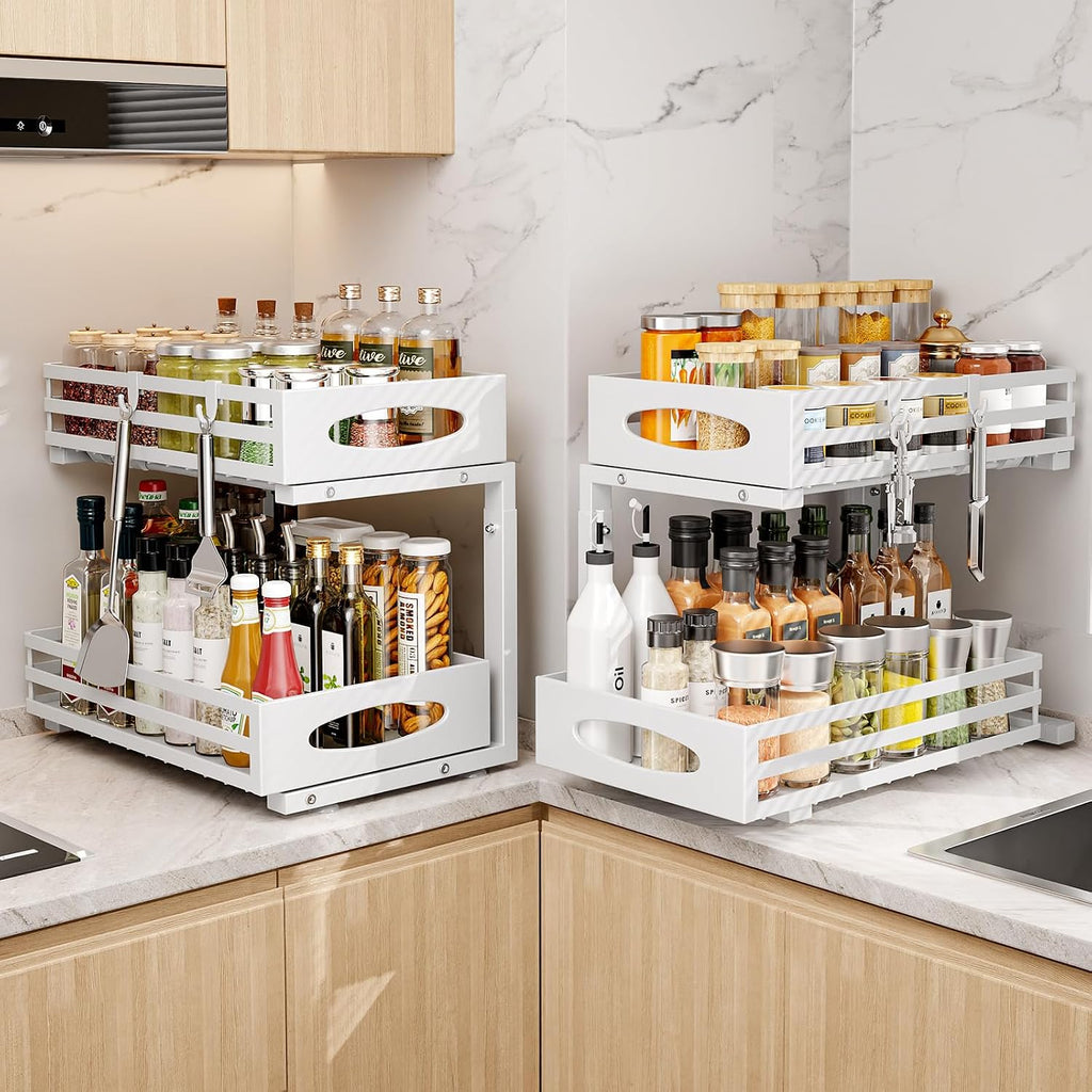mixeshop white two-tier under-sink organizers, selected two-pack