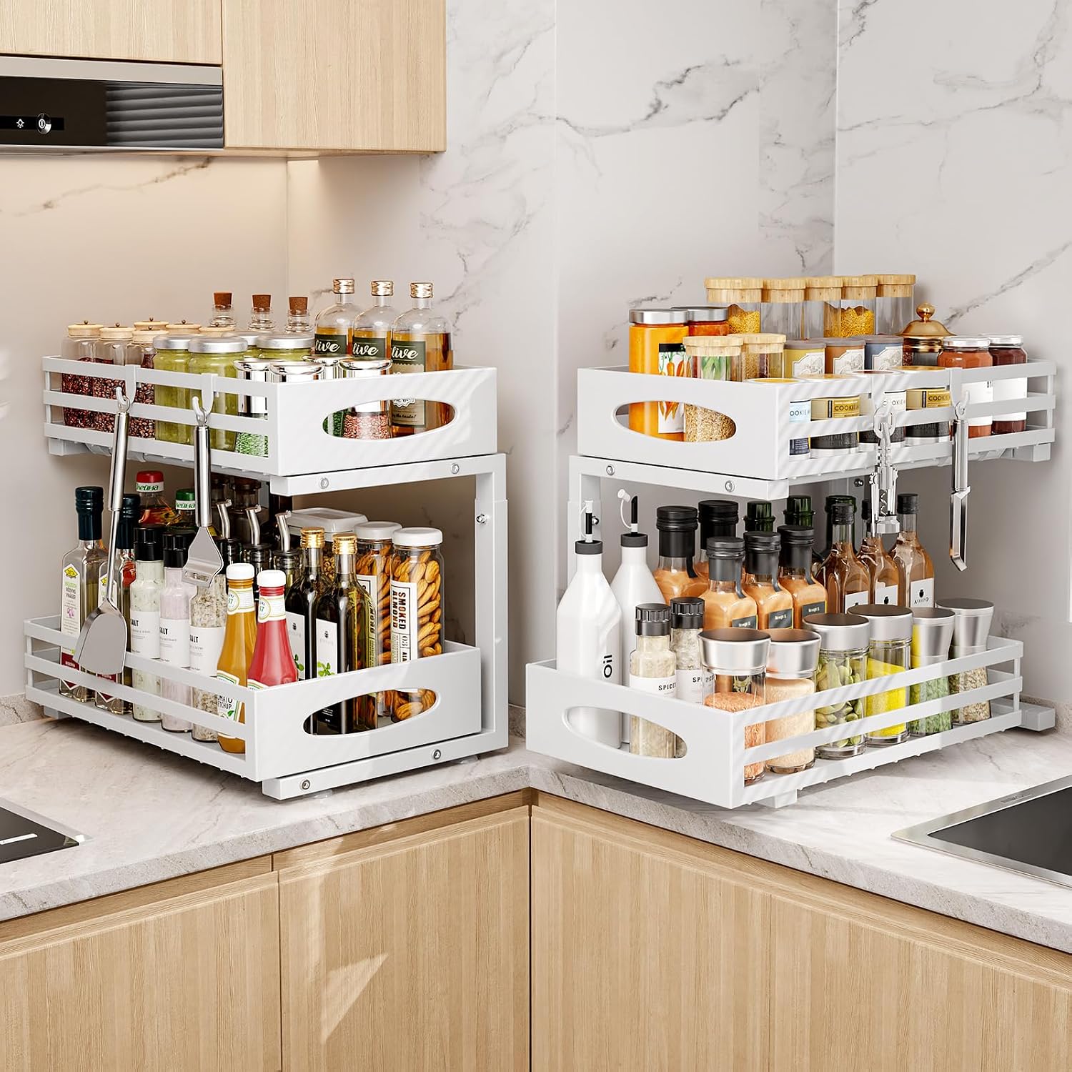 mixeshop white two-tier under-sink organizers, selected two-pack