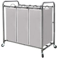 Gray STORAGE MANIAC three-section rolling laundry sorter