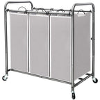 Gray STORAGE MANIAC three-section rolling laundry sorter