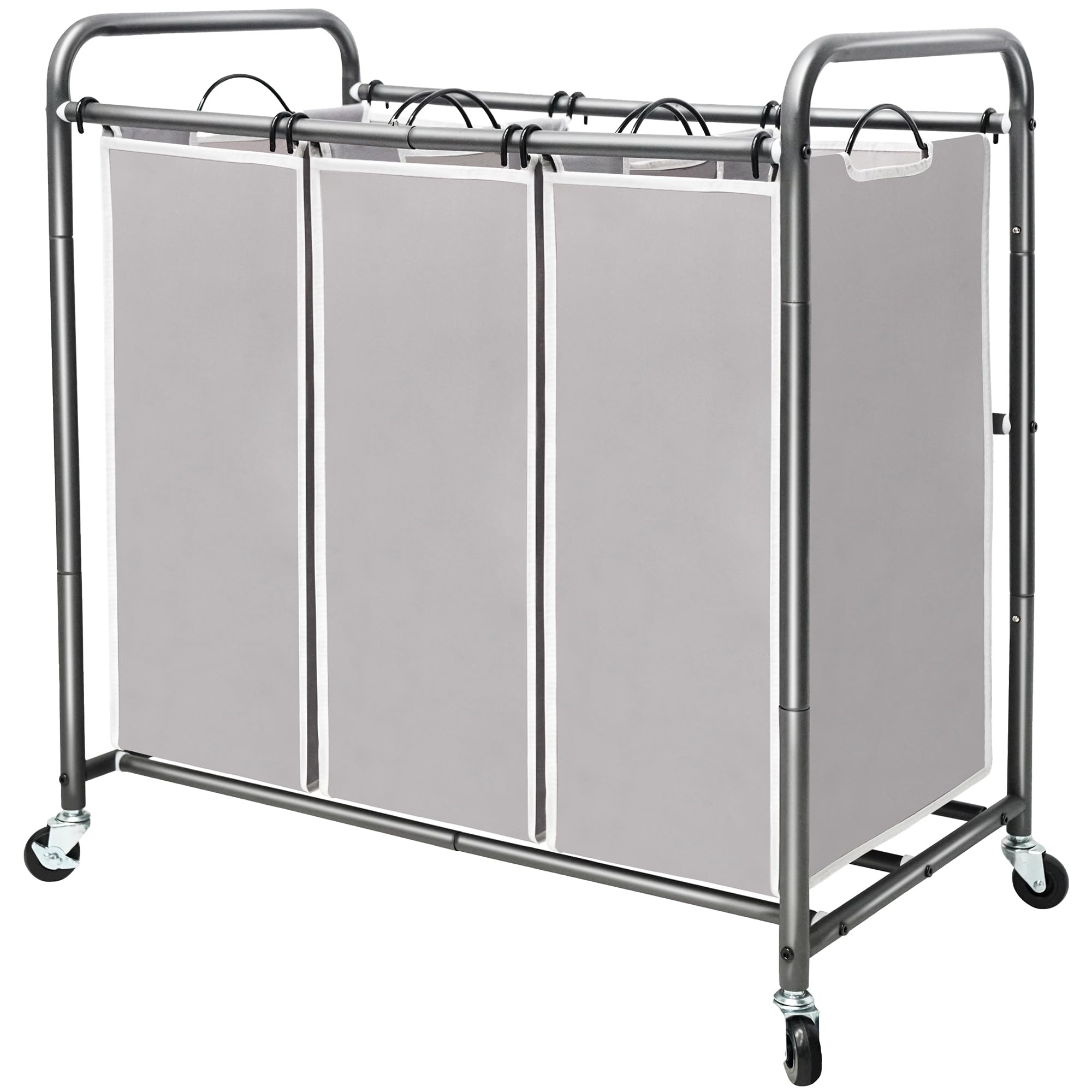 Gray STORAGE MANIAC three-section rolling laundry sorter