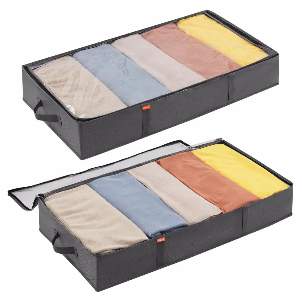 Lifewit grey under-bed storage bags, two-pack front view