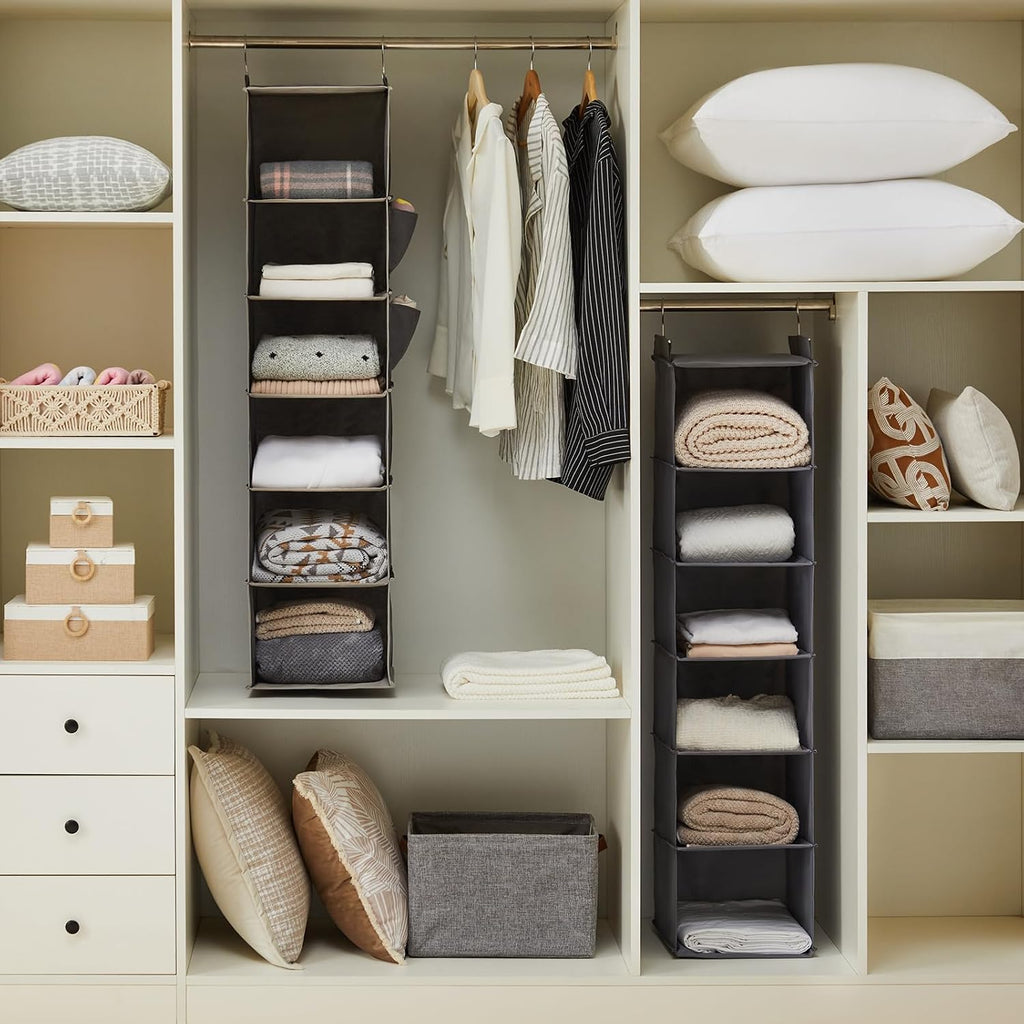 YOUDENOVA grey six-shelf closet organizer in closet use
