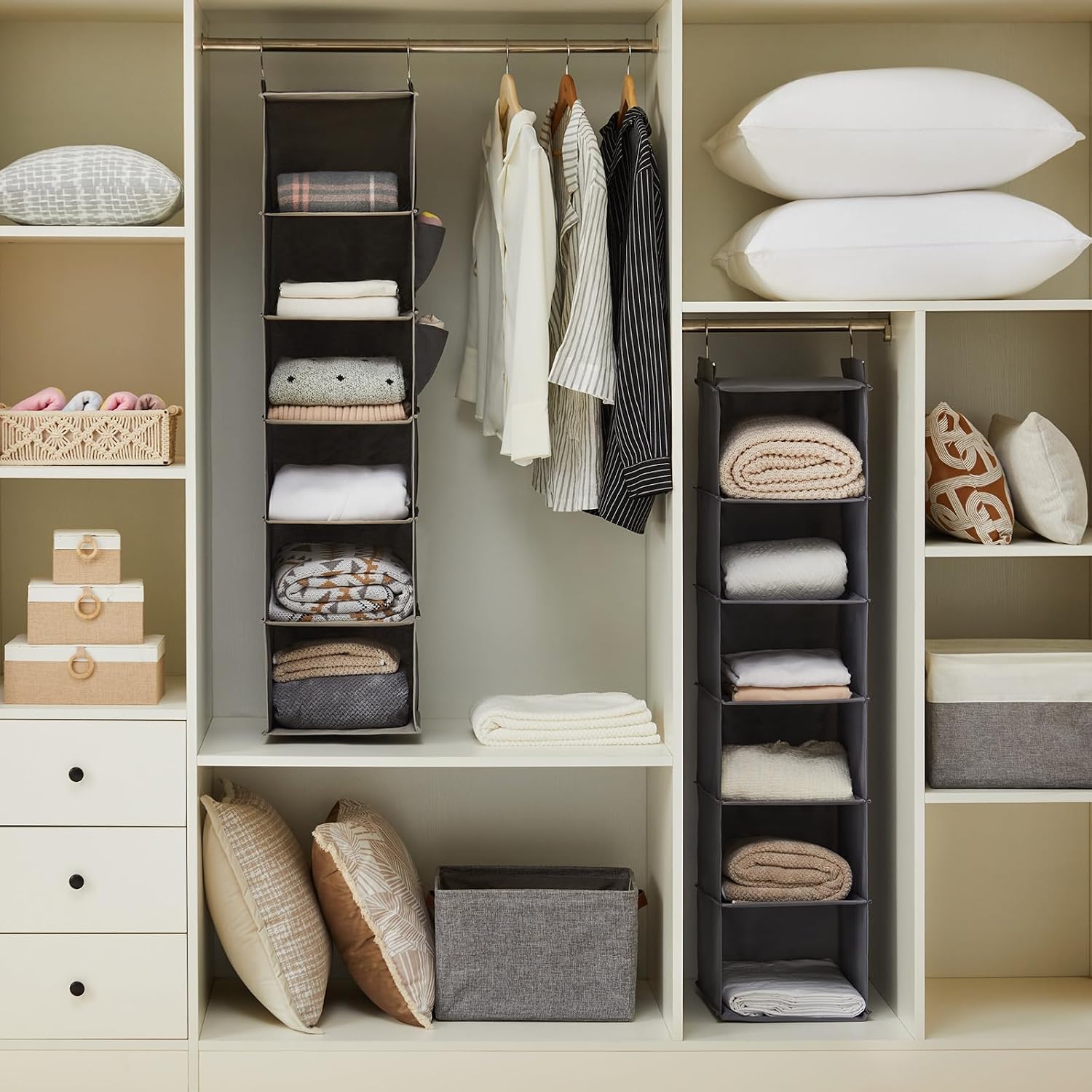 YOUDENOVA grey six-shelf closet organizer in closet use