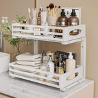 mixeshop white under-sink organizer sliding from cabinet