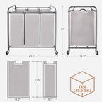 Gray STORAGE MANIAC laundry sorter front and dimensions view
