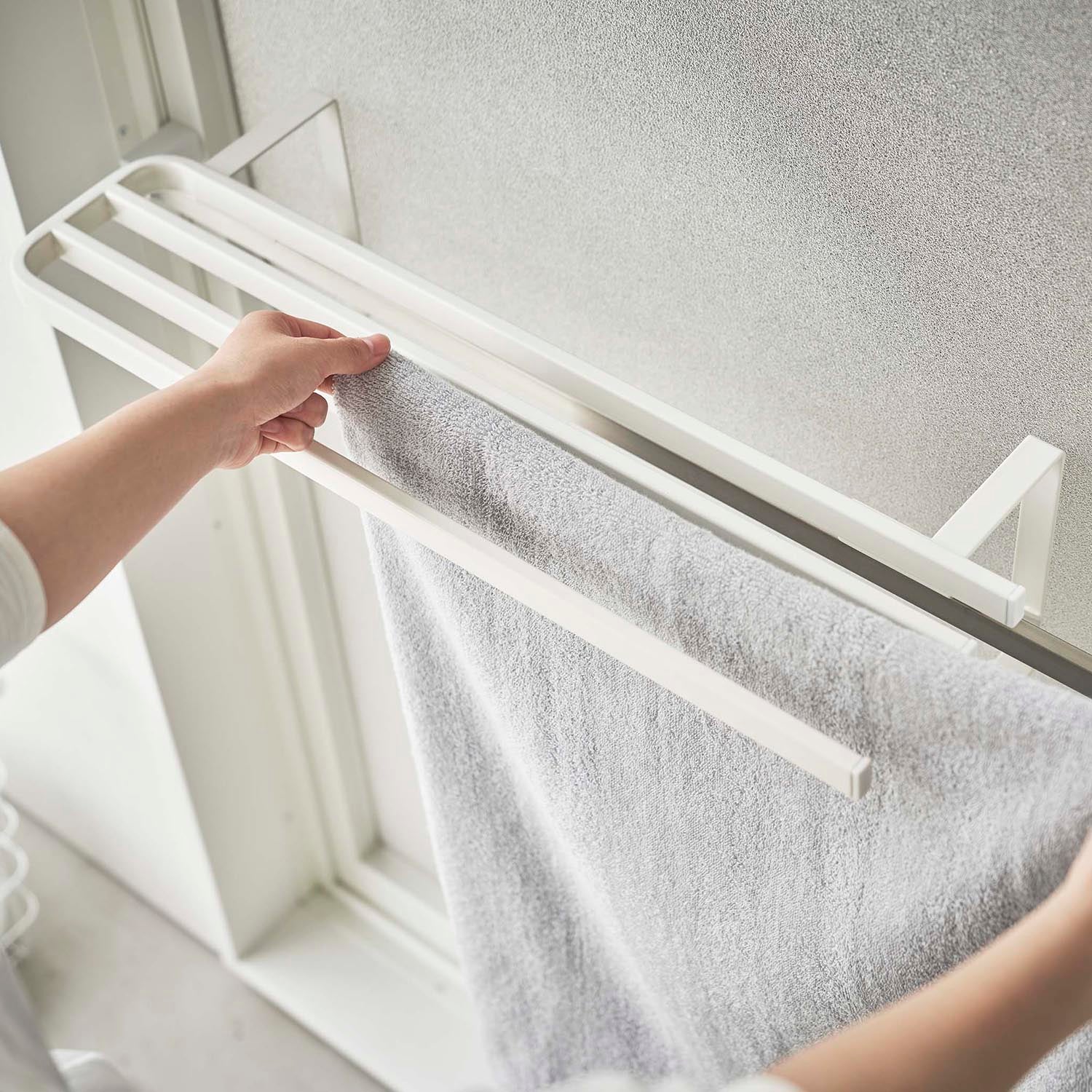 White Yamazaki Tower towel holder close installation view