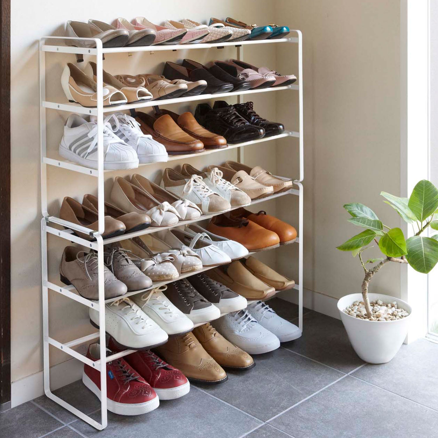White Yamazaki Frame Elastic shoe rack lifestyle view