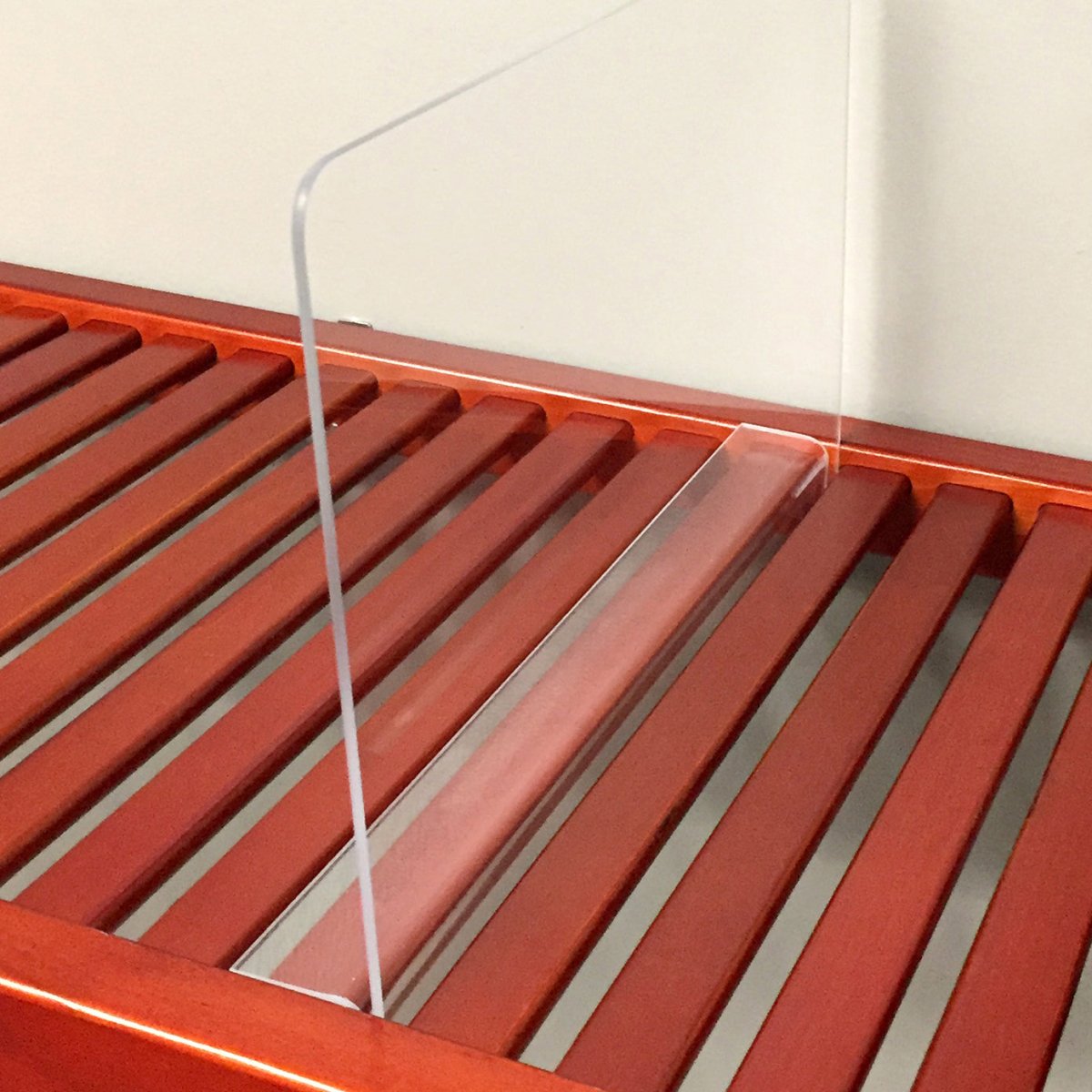 John Louis Home clear acrylic shelf divider on ventilated shelving