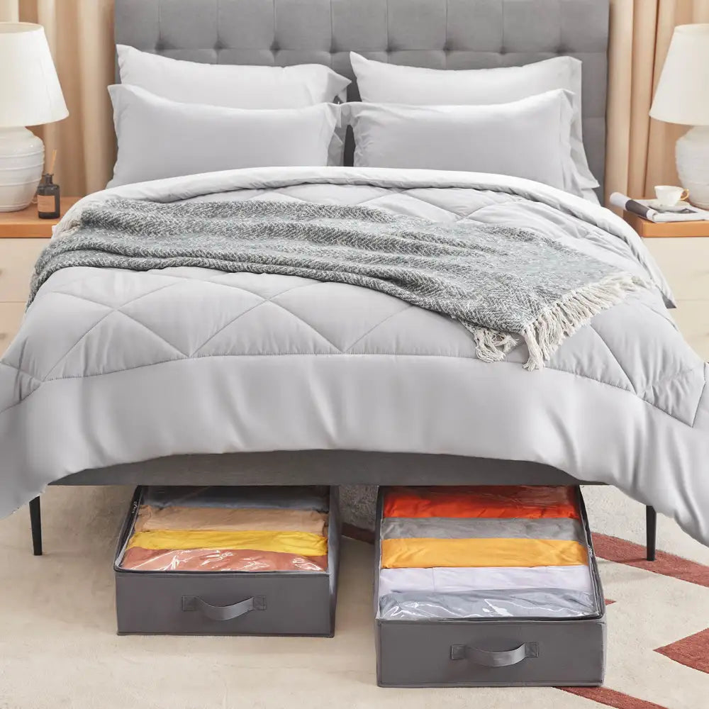 Lifewit grey under-bed storage bags in under-bed use
