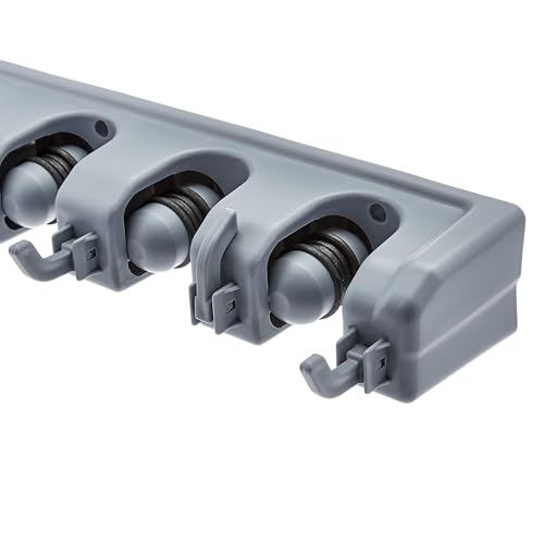 Gray Amazon Basics holder spring-loaded slot and hook detail