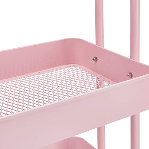 Dusty-pink Amazon Basics cart mesh-bottom bin detail